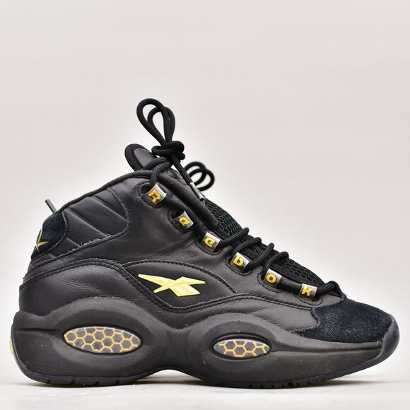 REEBOK KIDS YOUTH 7 QUESTION BASKETBALL SNEAKERS MID BLACK GOLD IVERSON ID9293 - Picture 2 of 12